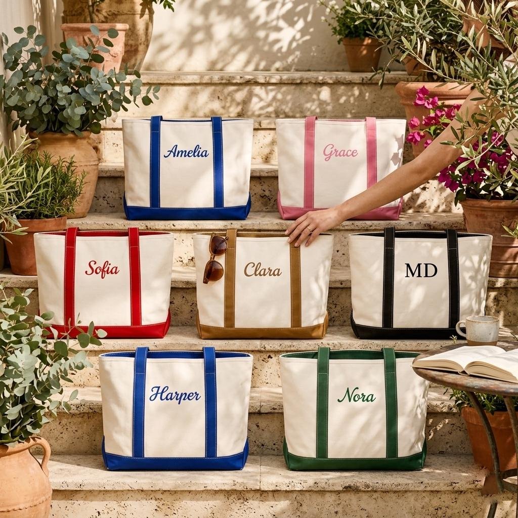 Personalized Tote Bag for Women, Custom Name Canvas Beach Tote, Bridesmaid Gift Bag, Aesthetic Travel Tote, Monogram Embroidered Bag