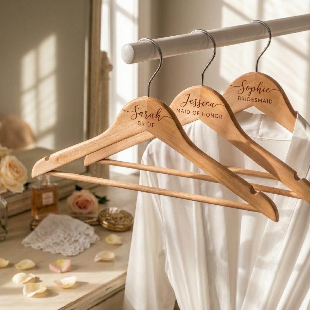 Personalized Wedding Hanger Custom Name | Bridesmaid Hanger Wood Engraved | Bridal Party Gift | Bride Dress Hanger | Wedding Gift